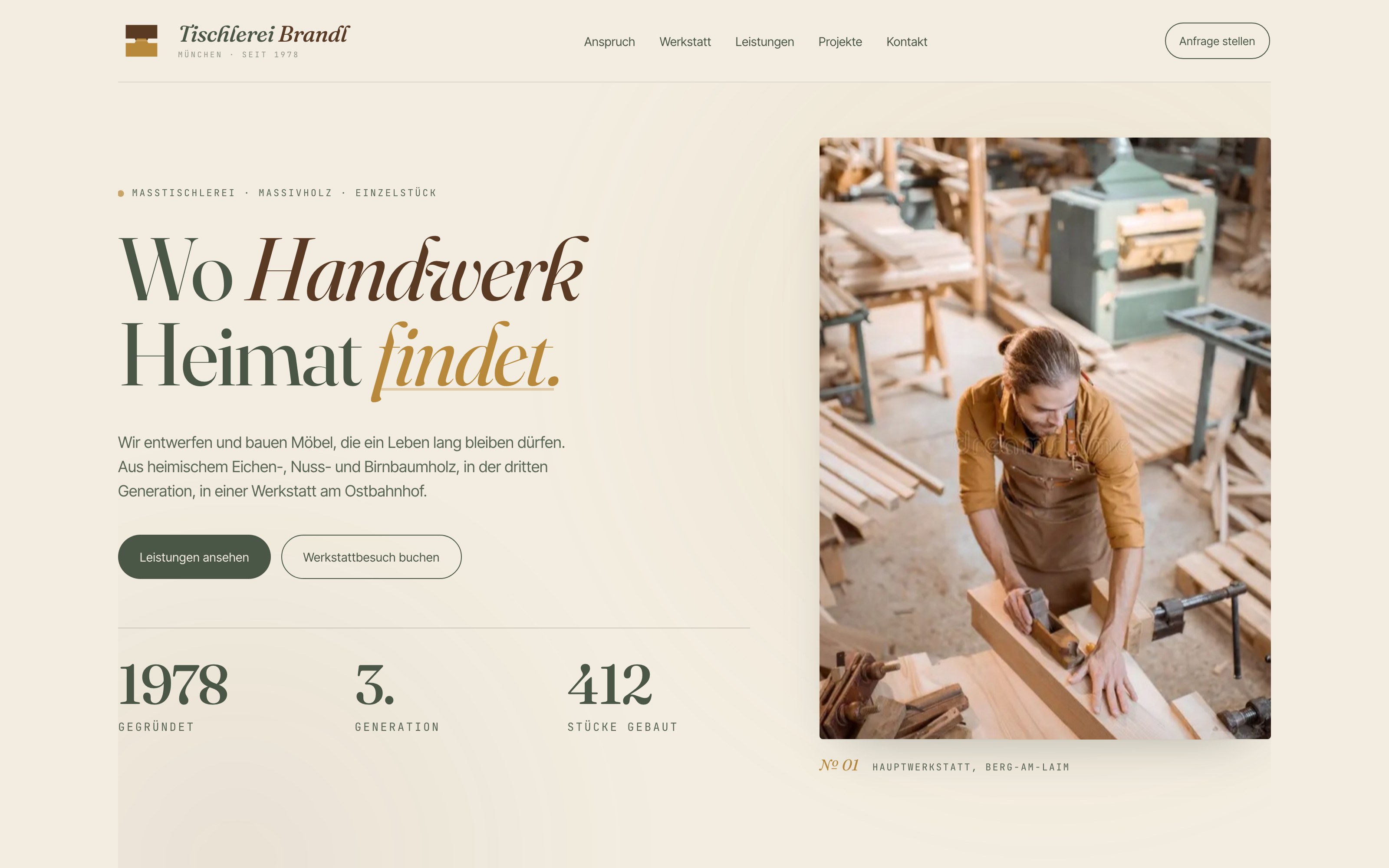 Beispiel-Website für Handwerker — Tischlerei Brandl München