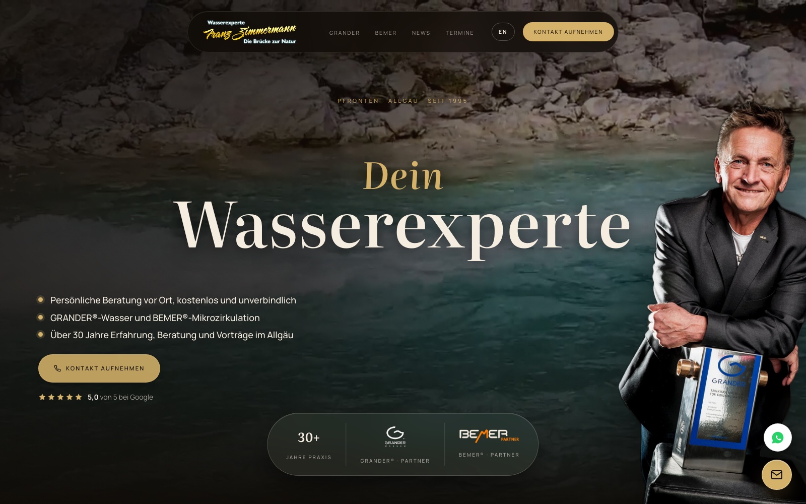 Website von WeRefine für Franz Zimmermann mit dem Titel Dein Wasserexperte
