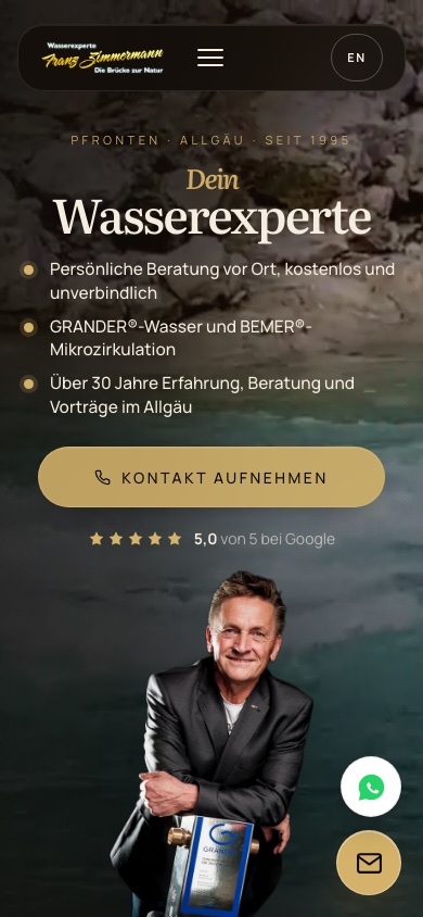 Mobile Ansicht der Website von WeRefine für Franz Zimmermann
