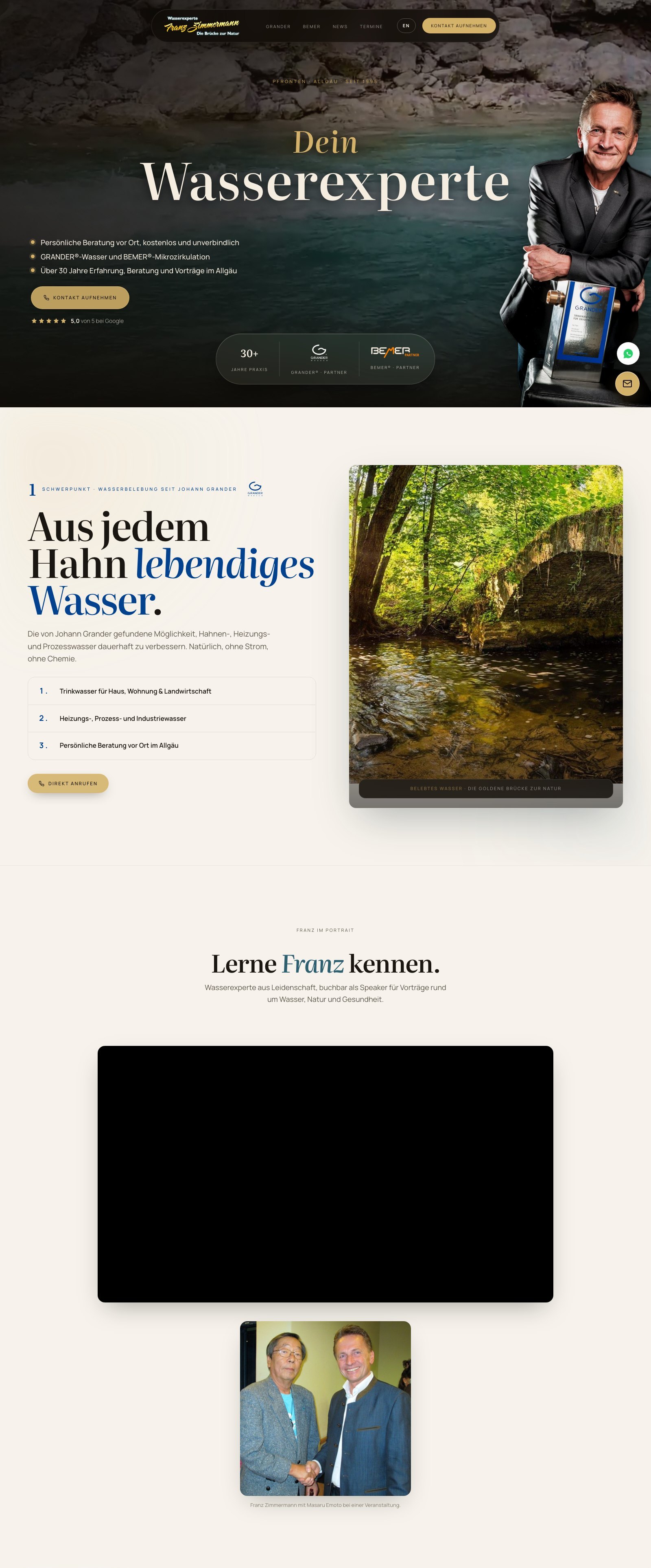 Die ersten drei Bereiche der Website, die WeRefine für Franz Zimmermann gebaut hat