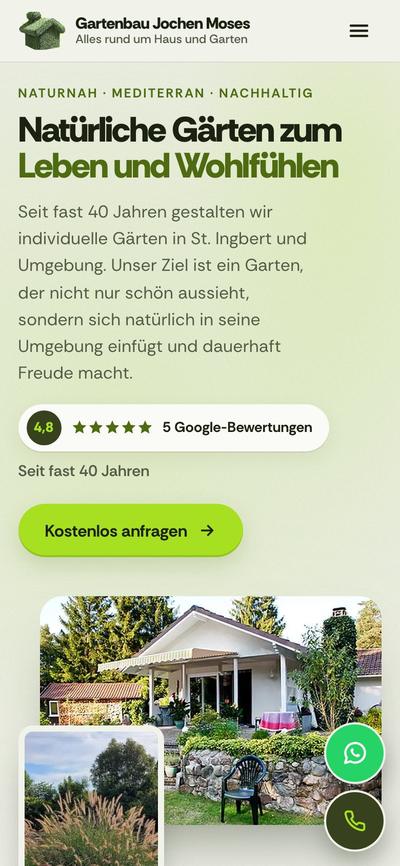 Mobile view of the website WeRefine built for Gartenbau Jochen Moses