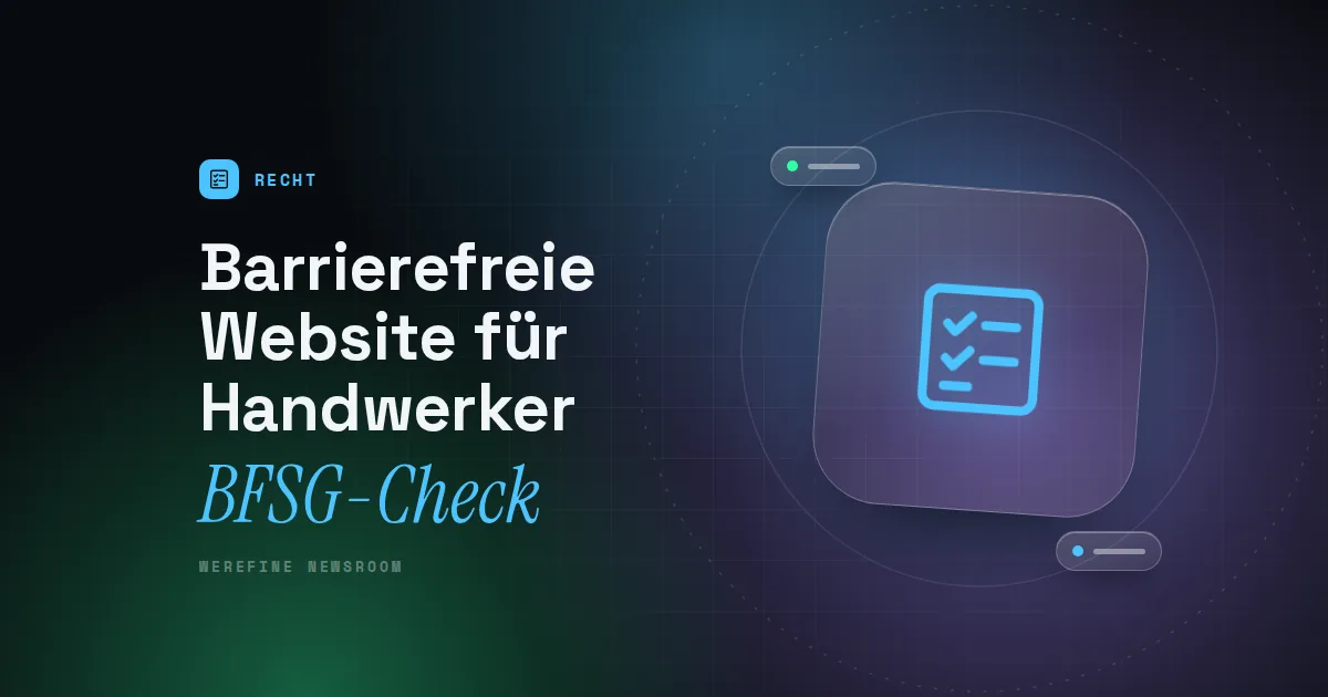 Titelbild mit dem Schriftzug Barrierefreie Website für Handwerker und einem Checklisten-Piktogramm