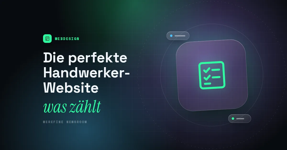 Titelbild mit dem Schriftzug Die perfekte Handwerker-Website und einem Checklisten-Piktogramm