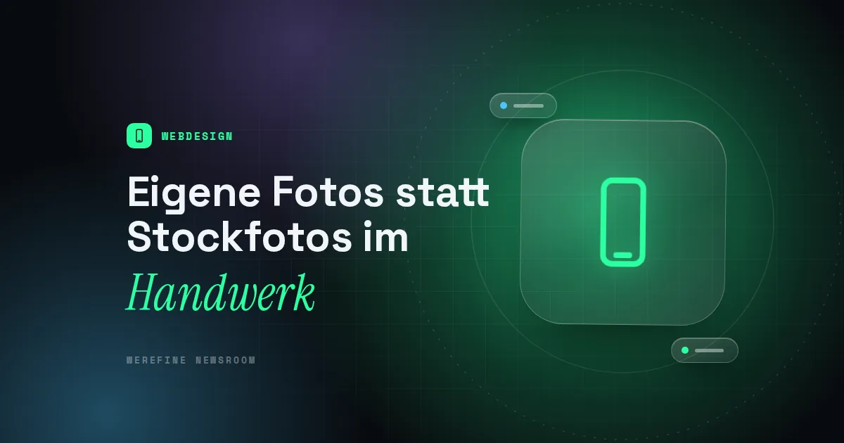 Titelbild mit dem Schriftzug Eigene Fotos statt Stockfotos im und einem Smartphone-Piktogramm