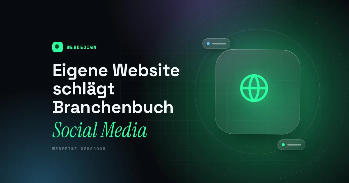 Titelbild mit dem Schriftzug Eigene Website schlägt Branchenbuch und einem Globus-Piktogramm