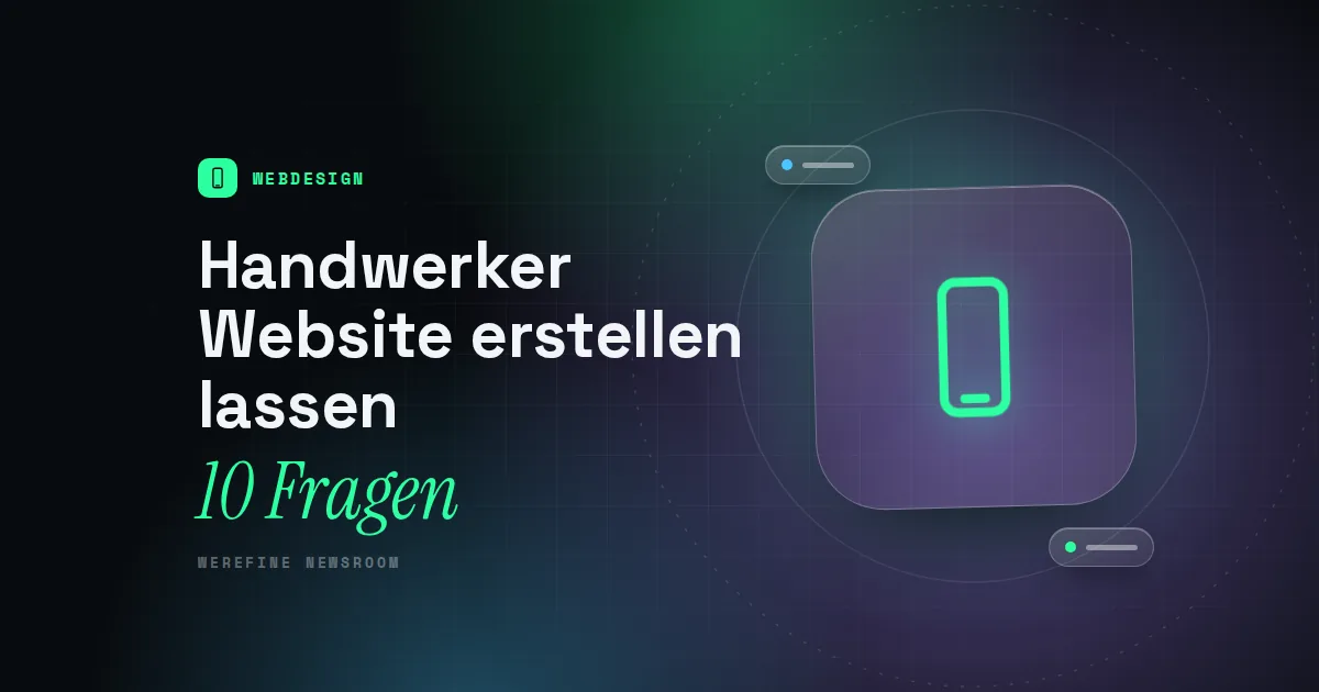Titelbild mit dem Schriftzug Handwerker Website erstellen lassen und einem Smartphone-Piktogramm