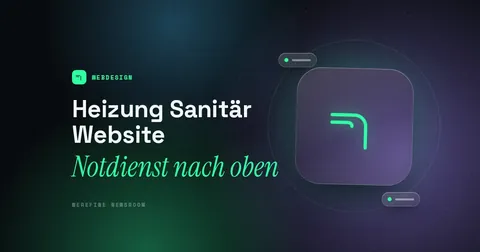 Titelbild mit dem Schriftzug Heizung Sanitär Website und einem Rohr-Piktogramm
