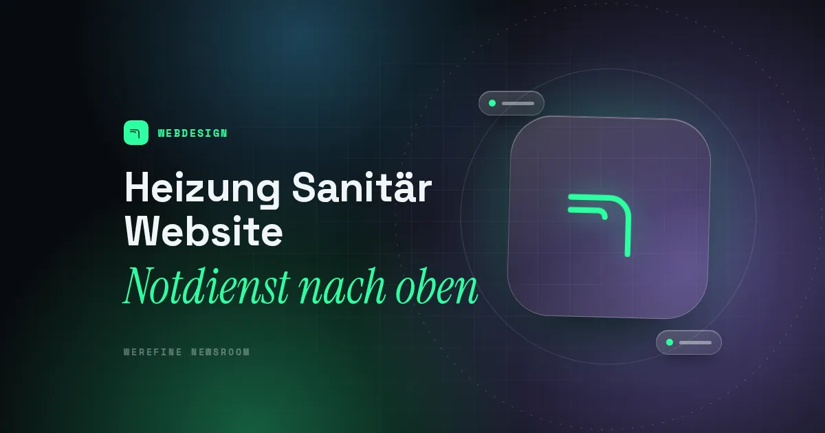 Titelbild mit dem Schriftzug Heizung Sanitär Website und einem Rohr-Piktogramm