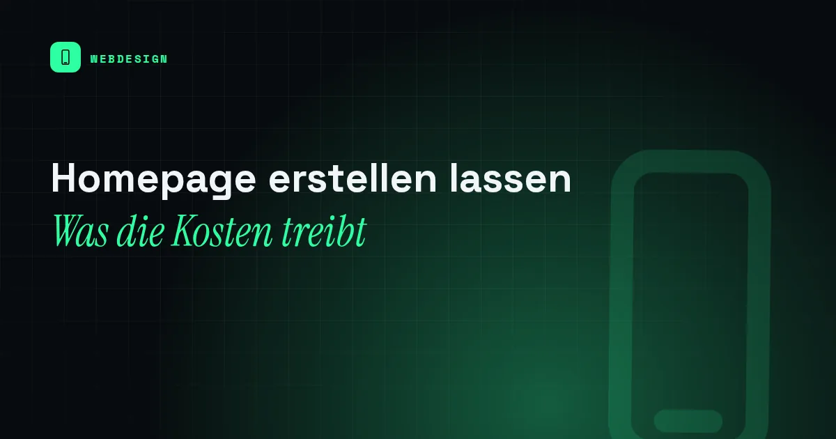 Titelbild mit dem Schriftzug Homepage erstellen lassen und einem Smartphone-Piktogramm