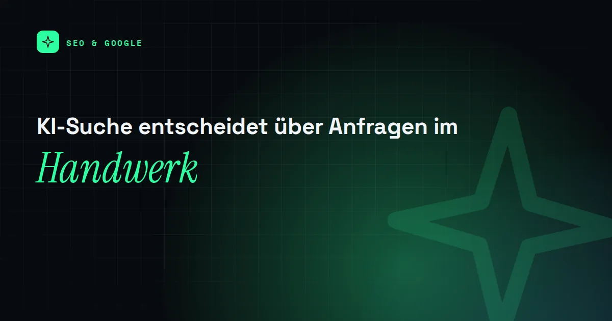 Titelbild mit dem Schriftzug KI-Suche entscheidet über Anfragen im und einem Funken-Piktogramm