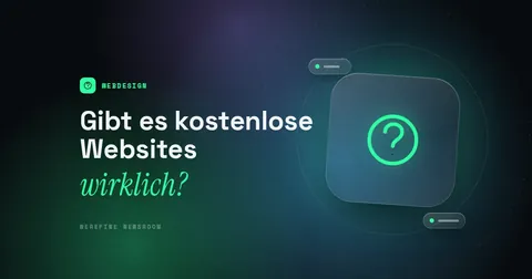 Titelbild mit dem Schriftzug Gibt es kostenlose Websites und einem Fragezeichen-Piktogramm