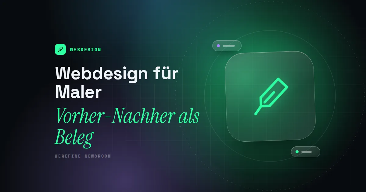 Titelbild mit dem Schriftzug Webdesign für Maler und einem Pinsel-Piktogramm
