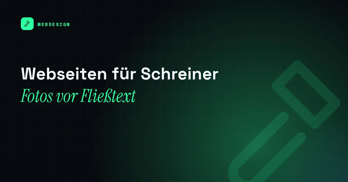 Titelbild mit dem Schriftzug Webseiten für Schreiner und einem Hammer-Piktogramm