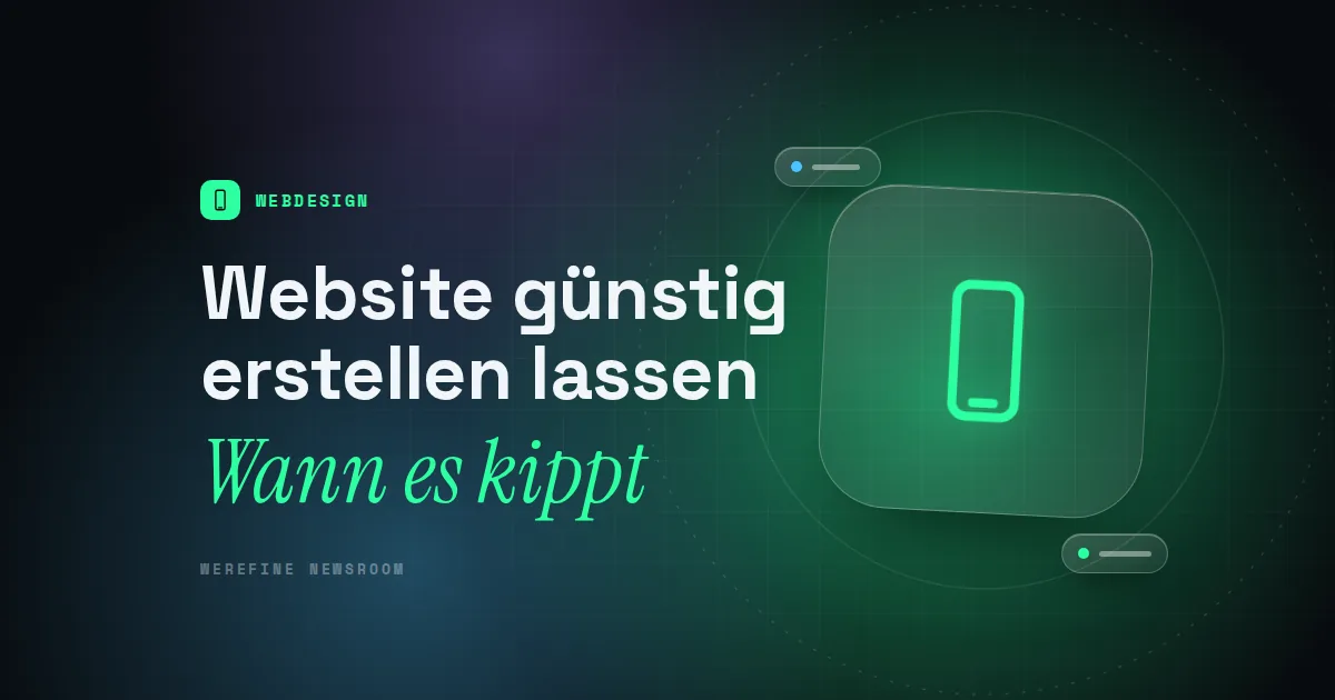 Titelbild mit dem Schriftzug Website günstig erstellen lassen und einem Smartphone-Piktogramm