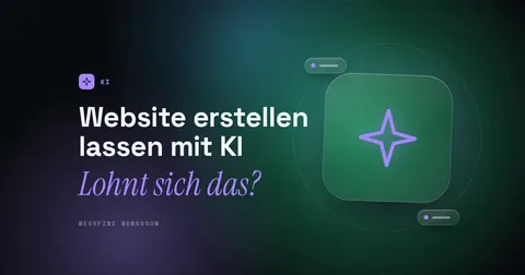 Titelbild mit dem Schriftzug Website erstellen lassen mit KI und einem Funken-Piktogramm