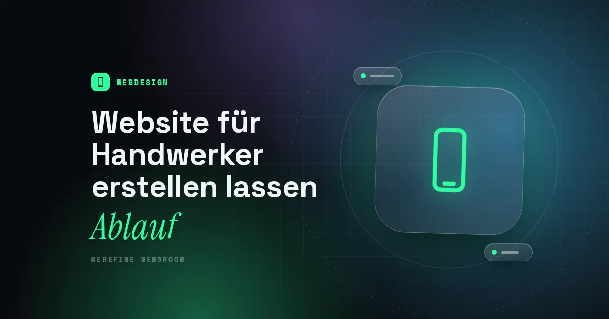 Titelbild mit dem Schriftzug Website für Handwerker erstellen lassen und einem Smartphone-Piktogramm