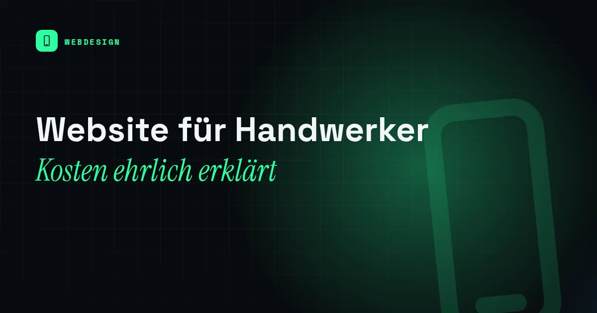 Titelbild mit dem Schriftzug Website für Handwerker und einem Smartphone-Piktogramm