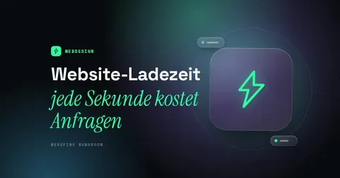 Titelbild mit dem Schriftzug Website-Ladezeit und einem Blitz-Piktogramm