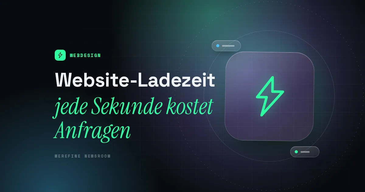 Titelbild mit dem Schriftzug Website-Ladezeit und einem Blitz-Piktogramm