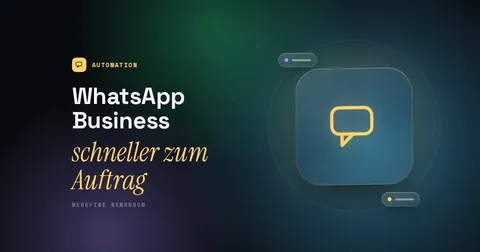 Titelbild mit dem Schriftzug WhatsApp Business und einem Sprechblasen-Piktogramm