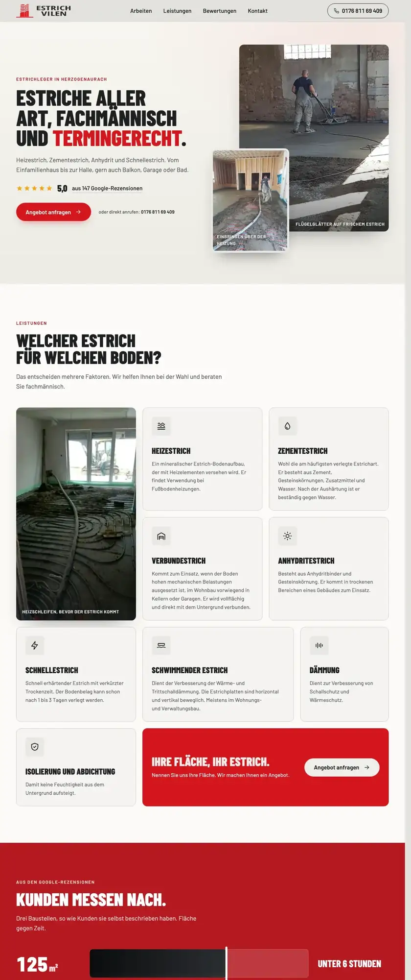 The first three sections of the Estrich Vilen website