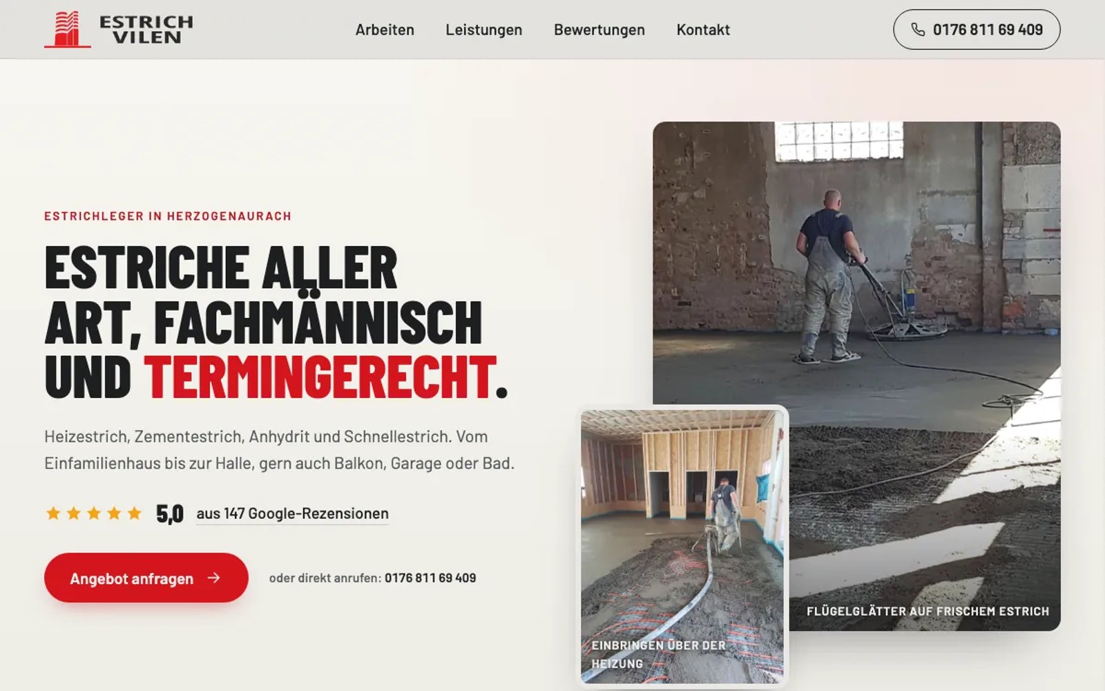 Website von WeRefine für Estrich Vilen