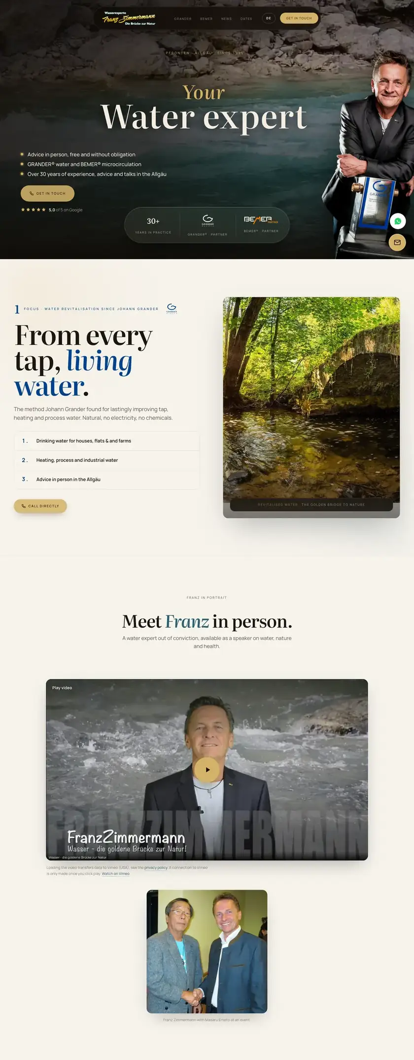 The first three sections of the Franz Zimmermann website