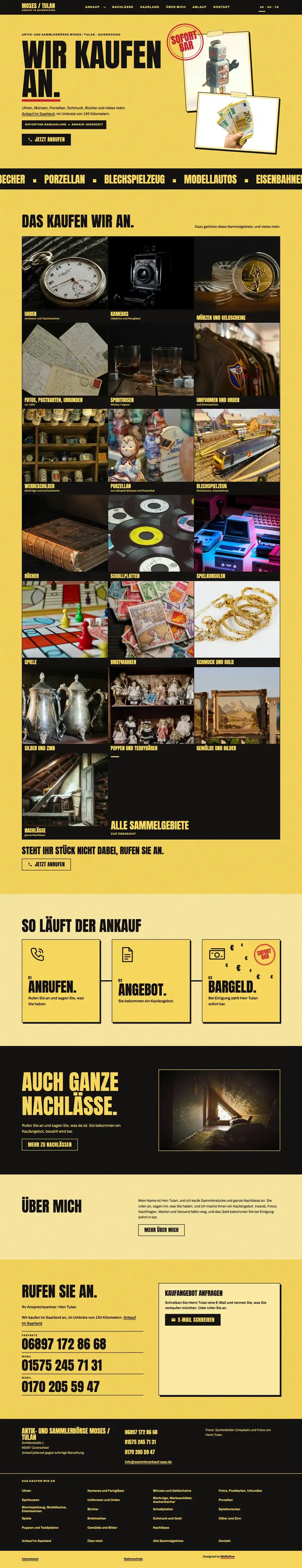 The full home page of the website WeRefine built for the Antik- und Sammlerbörse Tulan