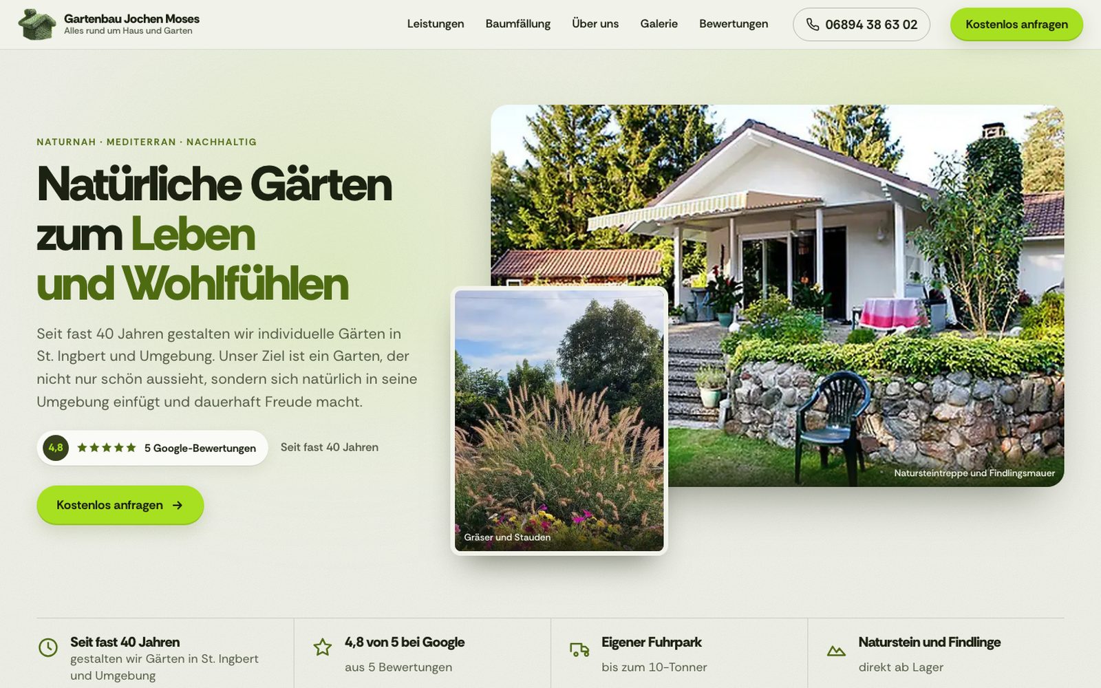 Screenshot der WeRefine-Website für Gartenbau Jochen Moses in St. Ingbert