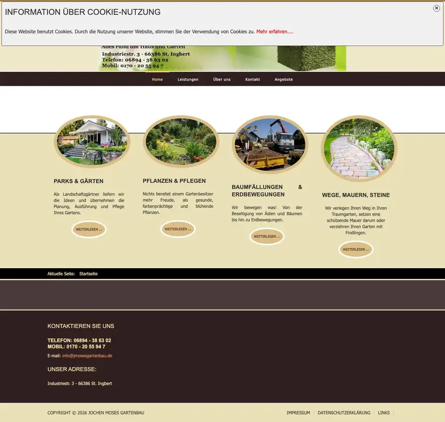 Old website of Gartenbau Jochen Moses before the relaunch