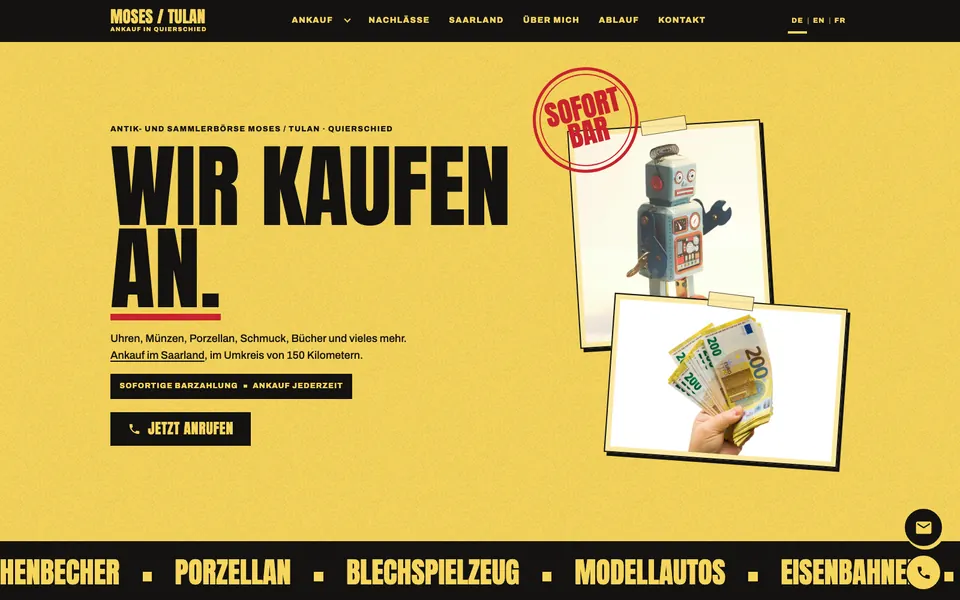 Website von WeRefine für die Antik- und Sammlerbörse Tulan
