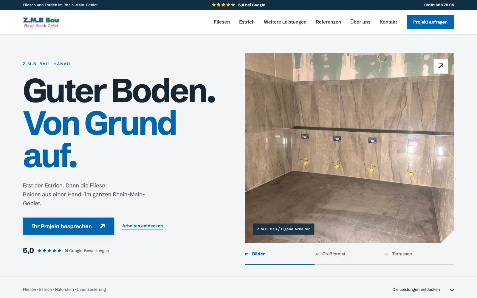 Website von WeRefine für Z.M.B. Bau Fliesen Estrich