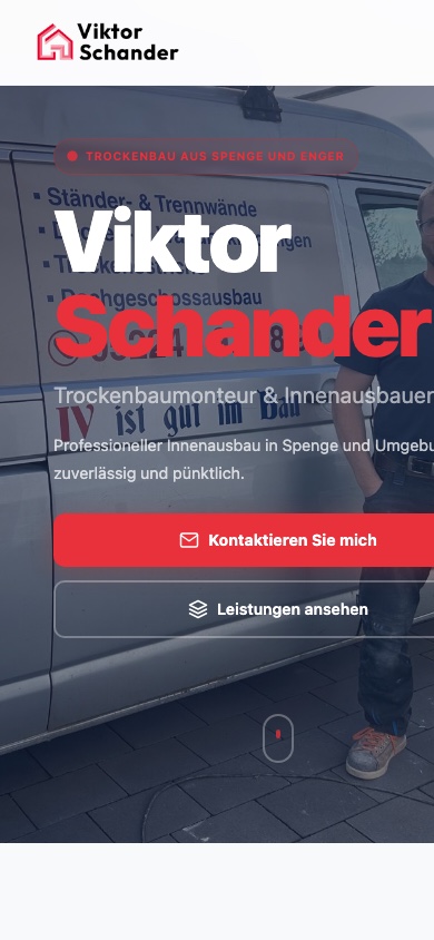 Mobile Ansicht der Beispiel-Website — Viktor Schander Trockenbau